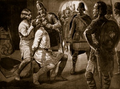 Ceolwulf, King of Northumbria, being forcibly shorn, 731, illustration from 